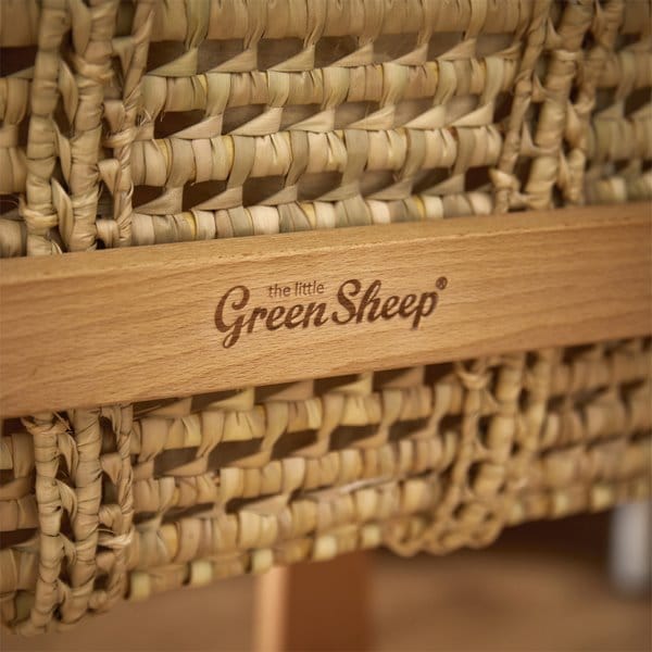 Little Green Sheep Moses Basket, Mattress & Stand Organic Knitted Moses Basket, Mattress & Natural Rocking Stand Linen
