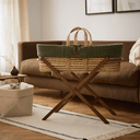 Organic Knitted Moses Basket, Mattress & Walnut Foldable Stand Juniper