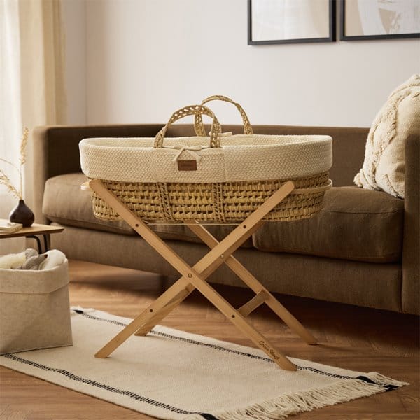 Little Green Sheep Moses Basket, Mattress & Stand Organic Wheat Knit Moses Basket, Mattress & Natural Foldable Stand Linen