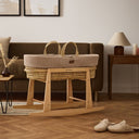Organic Wheat Knitted Moses Basket, Mattress & Natural Rocking Stand Truffle