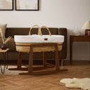 Organic Wheat Knitted Moses Basket, Mattress & Walnut Rocking Stand White