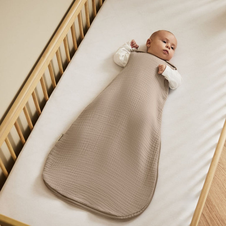 Organic Muslin Baby Sleeping Bag in Truffle - 1.0 Tog