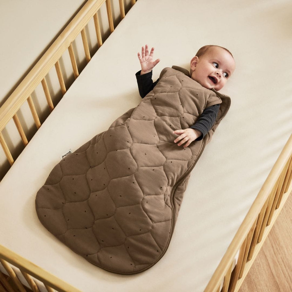 Organic Quilted Baby Sleeping Bag in Ebony with Cocoa - Tog 2.5