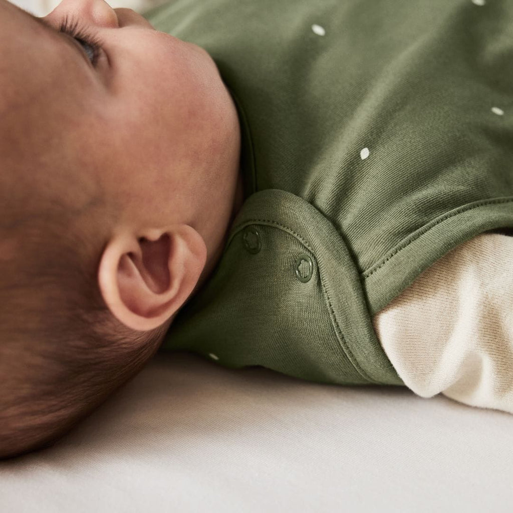 Organic Quilted Baby Sleeping Bag in Juniper with Sage - 1.0 Tog