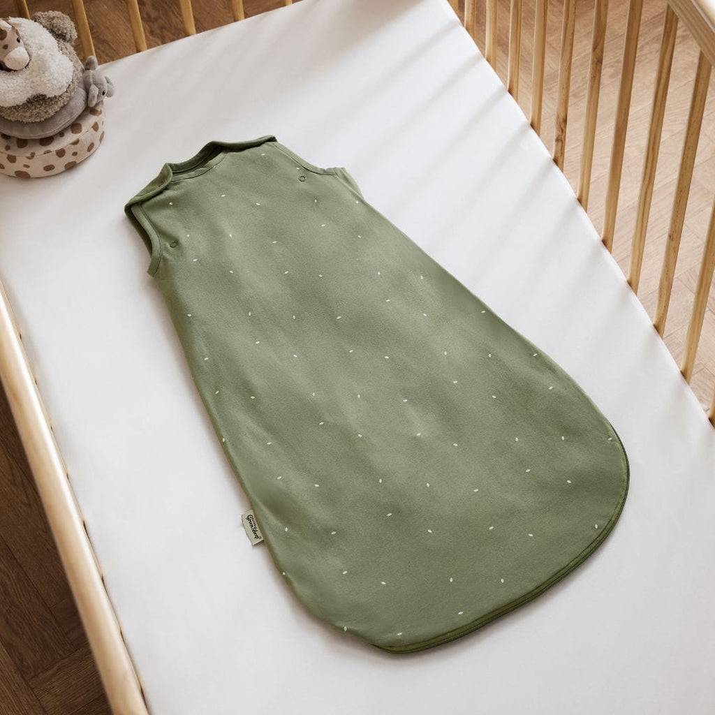 Organic Quilted Baby Sleeping Bag in Juniper with Sage - 1.0 Tog