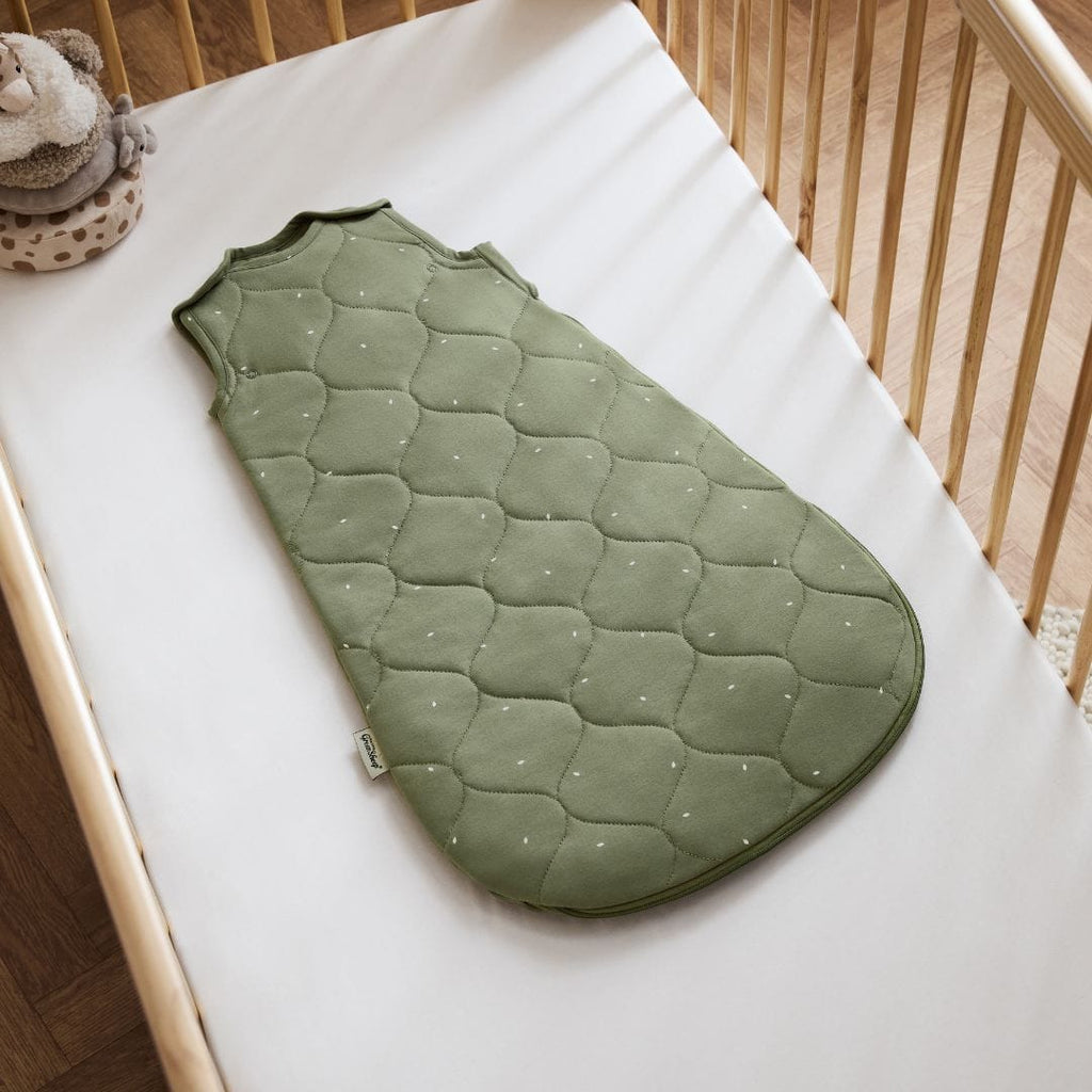 Little Green Sheep Sleeping Bags Organic Quilted Baby Sleeping Bag in Juniper with Sage  - 2.5 Tog