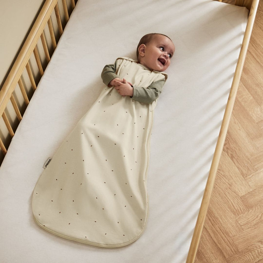 Little Green Sheep Sleeping Bags Organic Quilted Baby Sleeping Bag in Linen with Cocoa - 1.0 Tog