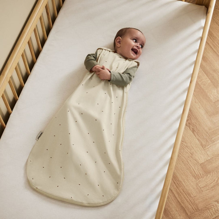 Organic Quilted Baby Sleeping Bag in Linen with Cocoa - 1.0 Tog