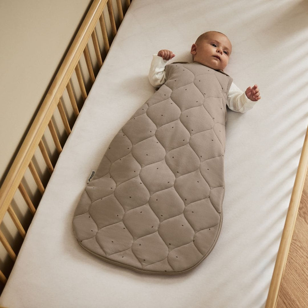 Little Green Sheep Sleeping Bags Organic Quilted Baby Sleeping Bag in Truffle with Cocoa - 2.5 Tog
