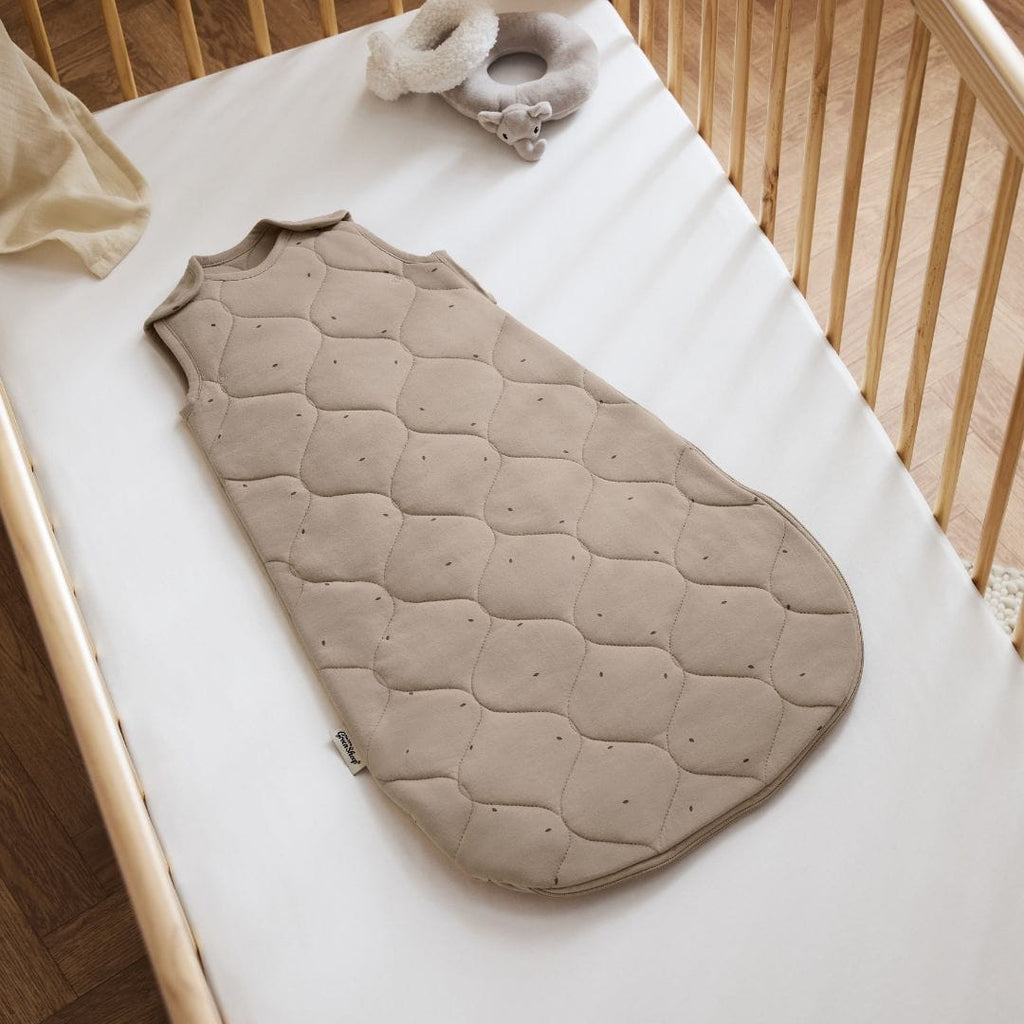 Little Green Sheep Sleeping Bags Organic Quilted Baby Sleeping Bag in Truffle with Cocoa - 2.5 Tog