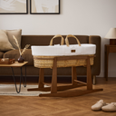 Organic Knitted Moses Basket, Mattress & Walnut Rocking Stand White