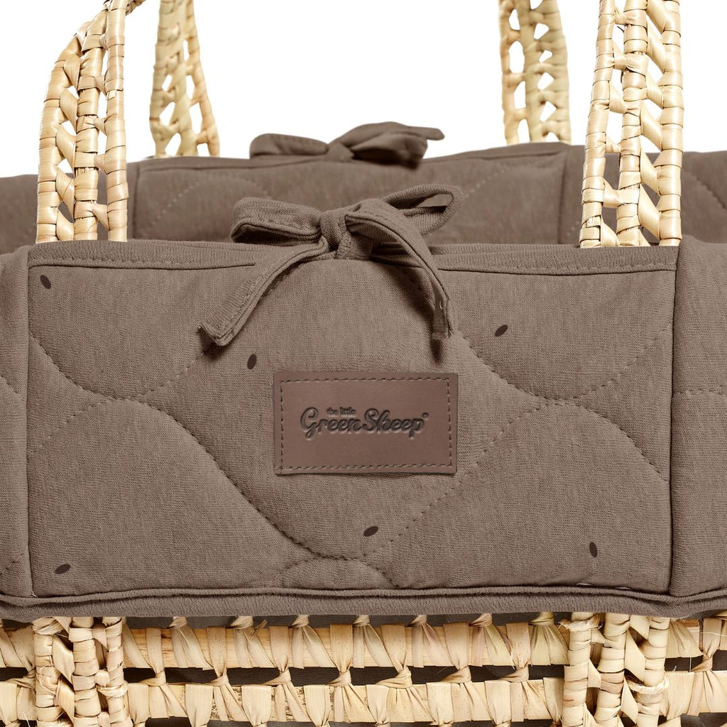 Organic Rice Quilt Moses Basket, Mattress & Walnut Static Stand Cocoa with Ebony