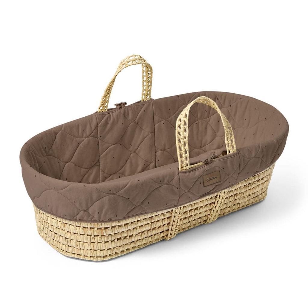Organic Rice Quilt Moses Basket, Mattress & Walnut Static Stand Cocoa with Ebony