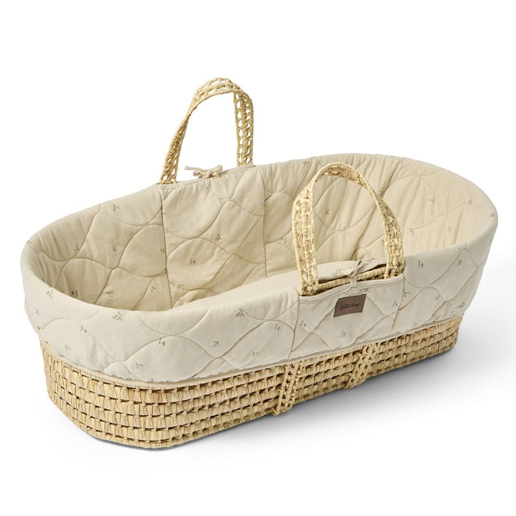 Organic Floral Quilt Moses Basket, Mattress & Walnut Static Stand