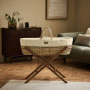 Organic Floral Quilt Moses Basket, Mattress & Walnut Static Stand