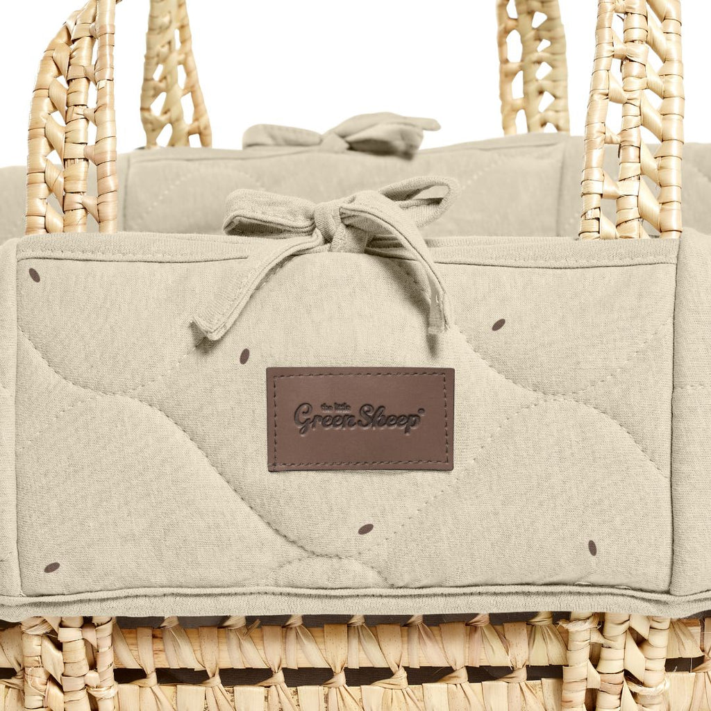 Organic Rice Quilt Moses Basket, Mattress & Walnut Rocking Stand Linen with Cocoa