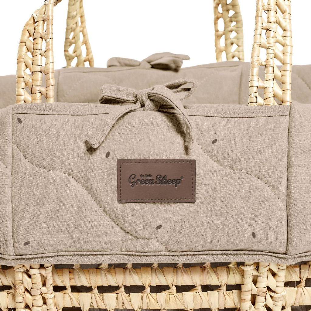 Organic Rice Quilt Moses Basket, Mattress & Walnut Static Stand Truffle with Cocoa