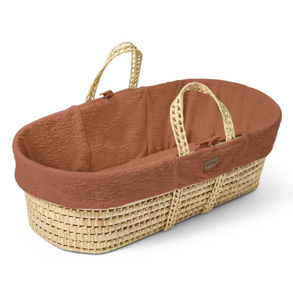 Organic Furrow Knitted Moses Basket, Mattress & Natural Rocking Stand Terracotta