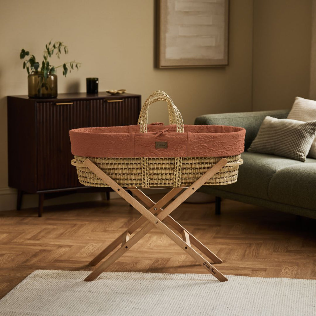 Organic Furrow Knit Moses Basket & Mattress Terracotta
