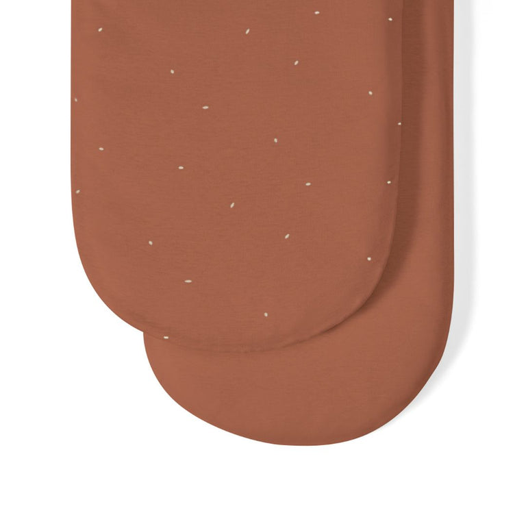 Organic Moses Basket Fitted Sheets in Terracotta with Linen Rice