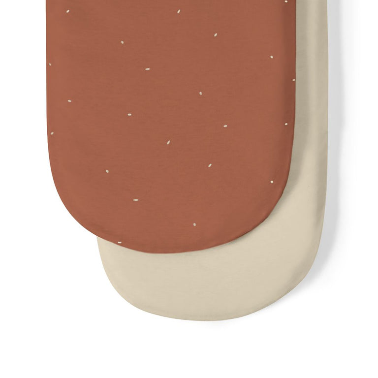 Organic Moses Basket Fitted Sheets in Terracotta with Linen Rice