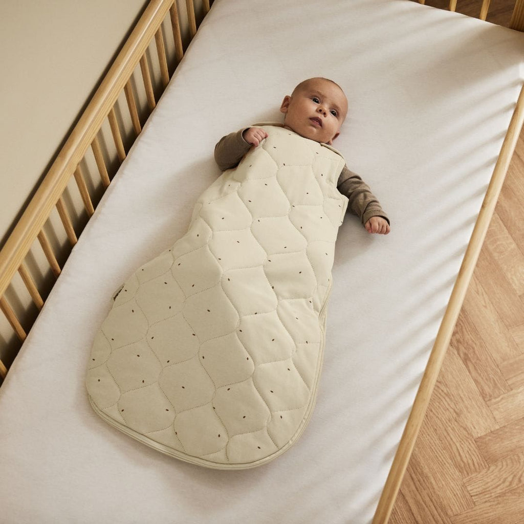 Organic Quilted Baby Sleeping Bag in Linen with Cocoa - 2.5 Tog