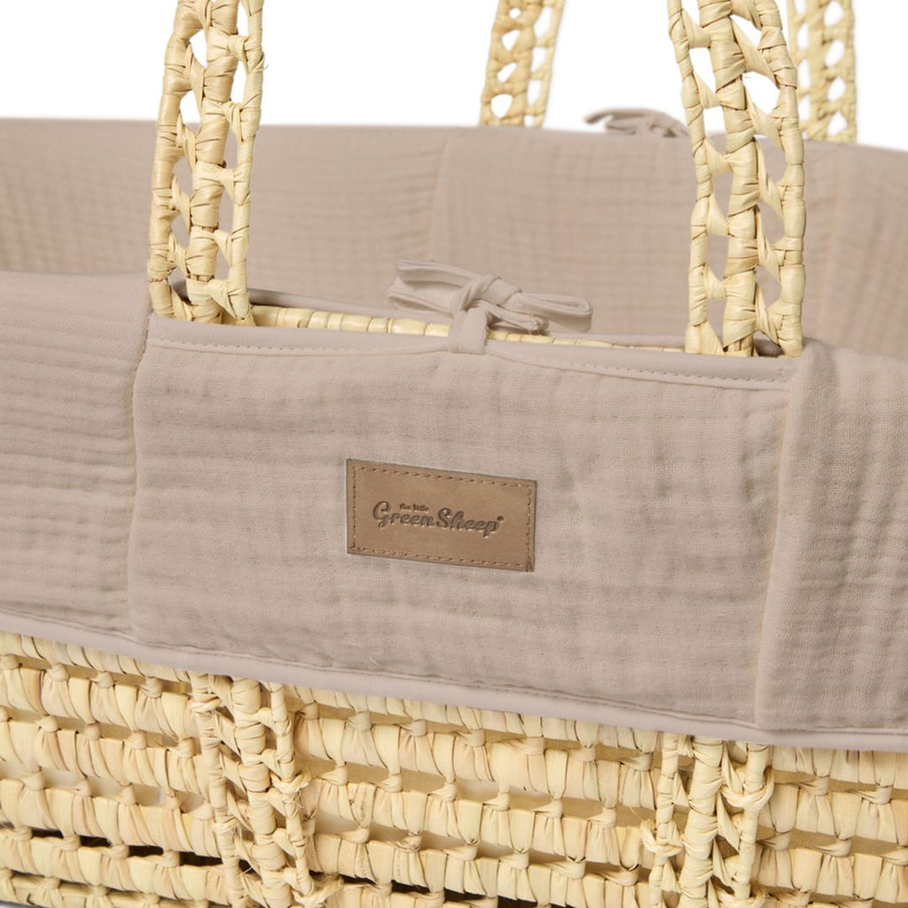 Cotton Muslin Moses Basket, Mattress & Natural Static Stand Truffle