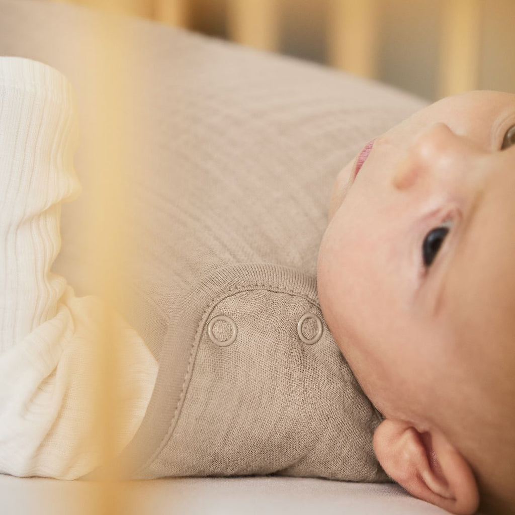 Organic Muslin Baby Sleeping Bag in Truffle