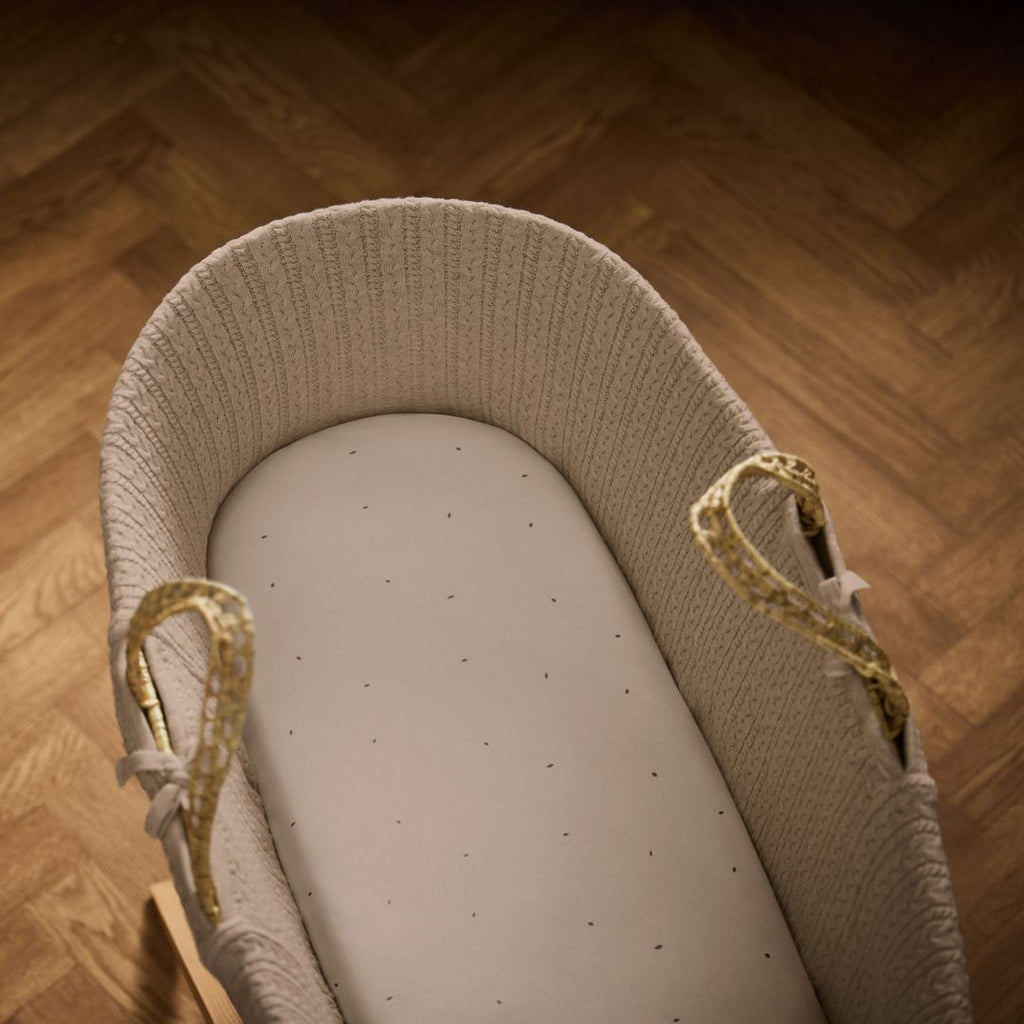 Organic Moses Basket Fitted Sheets in Truffle with Cocoa Rice