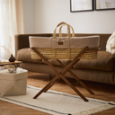 Organic Knitted Moses Basket, Mattress & Walnut Foldable Stand Truffle